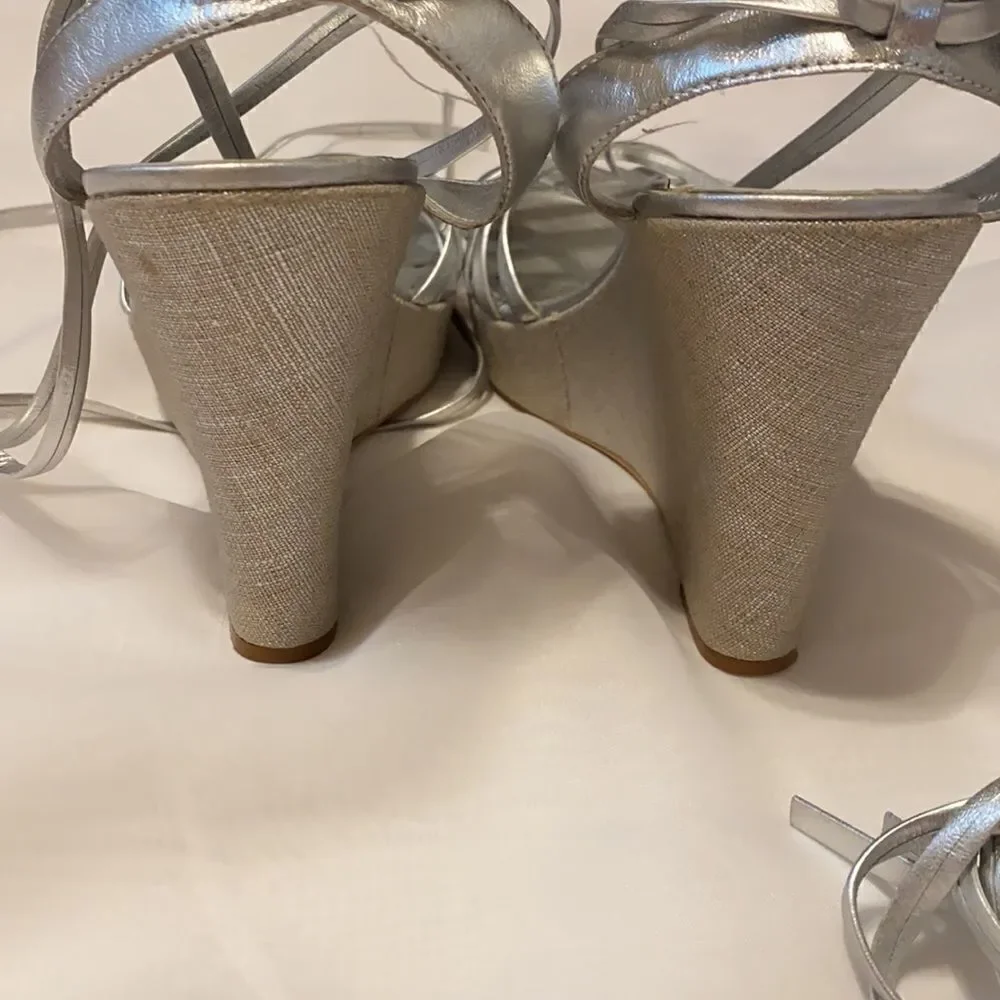 BCBGirls Silver Wedge Shoes 4.5 heels